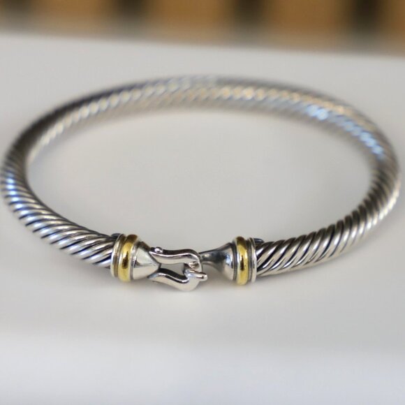 David Yurman Sterling Silver 5mm Cable Buckle Bracelet with 18k Gold size Small - Picture 1 of 9